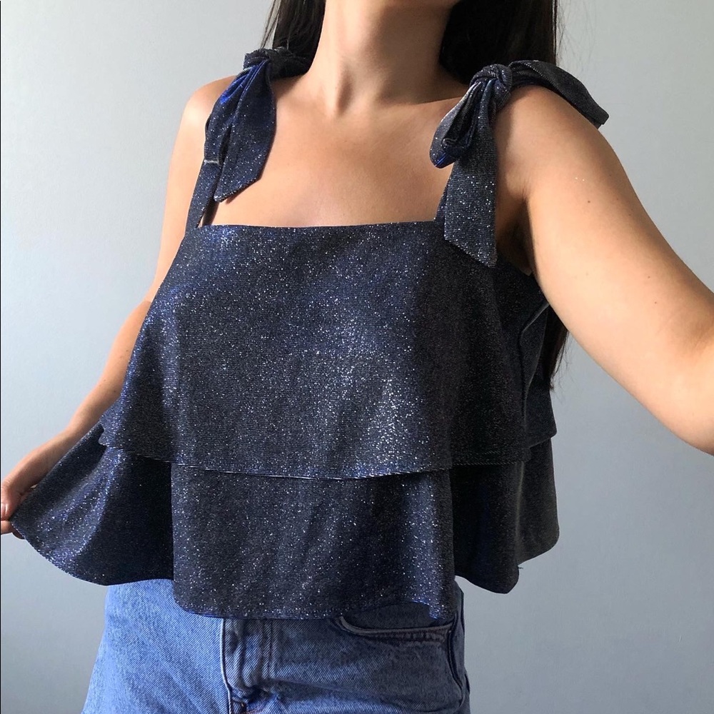 ABOUT US | Helene Self Tie Sparkly Top